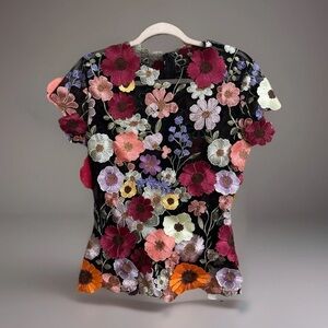 Black Floral Embroidered Short Sleeve Top